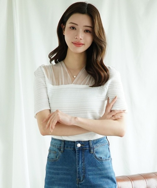 Jasmine Grandiflorum（ジャスミングランディフローラム）の「【Jasmine】チュール切り替えトップス (SS)（Tシャツ/カットソー・レディース・ブラック/ホワイト・FREE）」の10枚目の写真