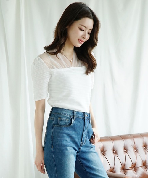 Jasmine Grandiflorum（ジャスミングランディフローラム）の「【Jasmine】チュール切り替えトップス (SS)（Tシャツ/カットソー・レディース・ブラック/ホワイト・FREE）」の12枚目の写真