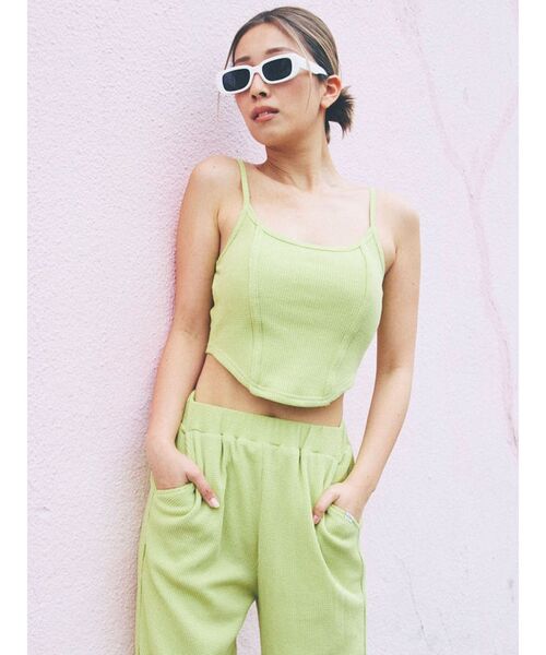 GYDA（ジェイダ）の「front roundワッフルビスチェ（キャミソール・レディース・ブラック/ライトグレー/ライム・FREE）」の3枚目の写真