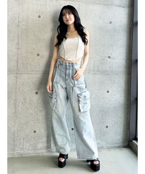 GYDA（ジェイダ）の「front roundワッフルビスチェ（キャミソール・レディース・ブラック/ライトグレー/ライム・FREE）」の6枚目の写真