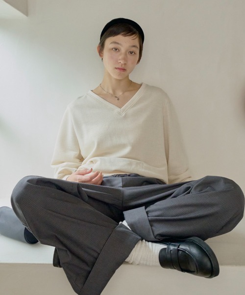 トレーナー スウェット loose v-neck sweatshirt / ルーズVネックスウェットシャツ レディース GIUNON トレーナー スウェット loose v-neck sweatshirt
