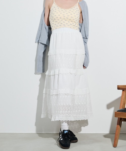 paravion（パラビオン）の「コットンライクレースティアードスカート（スカート・レディース・ホワイト・FREE）」の10枚目の写真