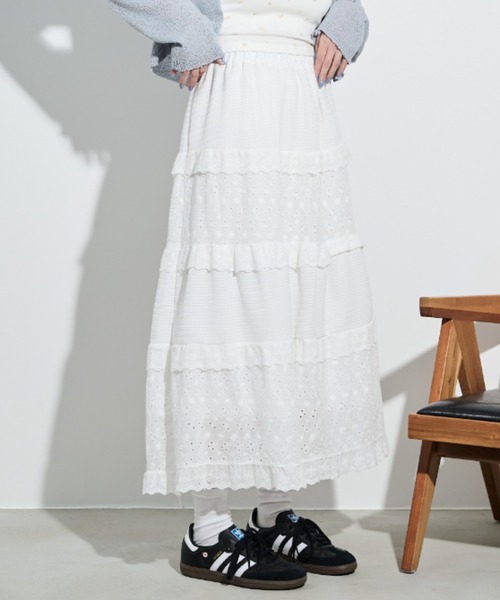 paravion（パラビオン）の「コットンライクレースティアードスカート（スカート・レディース・ホワイト・FREE）」の5枚目の写真