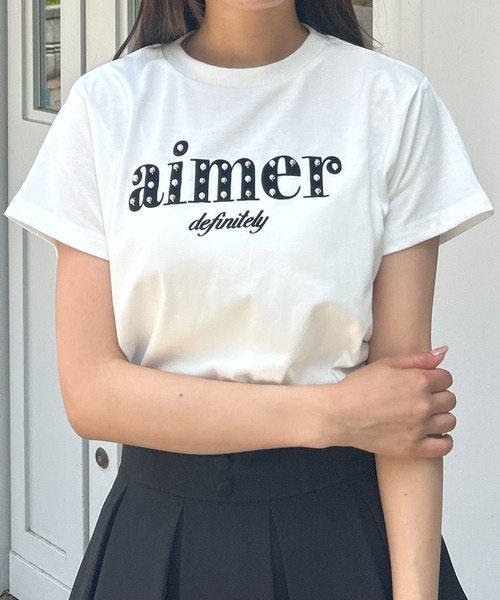 INGNI(イング)の「パール付フロッキーロゴTシャツ(Tシャツ/カットソー・レディース・ホワイト×ブラック/ライトピンク/ブラック・M)」の1枚目の写真