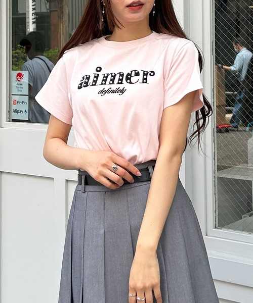 INGNI(イング)の「パール付フロッキーロゴTシャツ(Tシャツ/カットソー・レディース・ホワイト×ブラック/ライトピンク/ブラック・M)」の3枚目の写真
