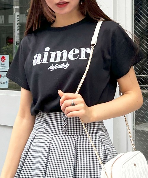 INGNI(イング)の「パール付フロッキーロゴTシャツ(Tシャツ/カットソー・レディース・ホワイト×ブラック/ライトピンク/ブラック・M)」の2枚目の写真