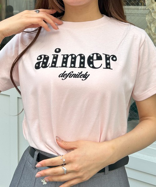 INGNI(イング)の「パール付フロッキーロゴTシャツ(Tシャツ/カットソー・レディース・ホワイト×ブラック/ライトピンク/ブラック・M)」の4枚目の写真
