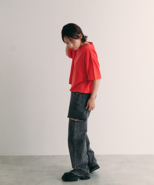 IROHANI（イロハニ）の「サイドカットワイドデニム（デニムパンツ・レディース・ブルー/ブラック/ライトブルー・FREE）」の6枚目の写真