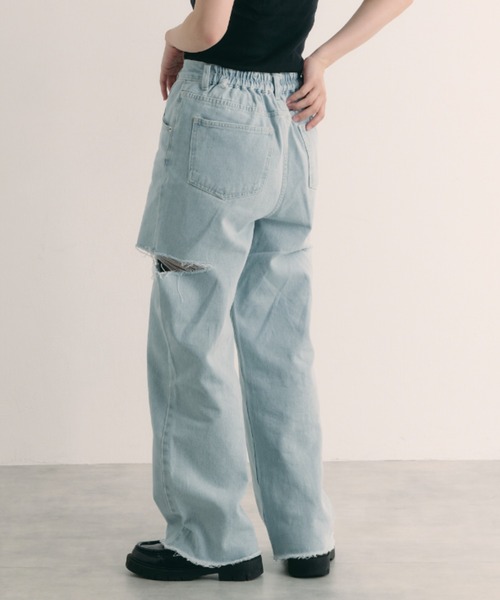 IROHANI（イロハニ）の「サイドカットワイドデニム（デニムパンツ・レディース・ブルー/ブラック/ライトブルー・FREE）」の7枚目の写真