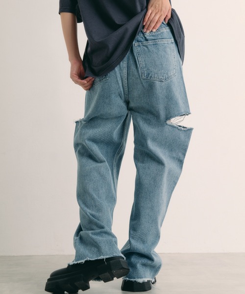 IROHANI（イロハニ）の「サイドカットワイドデニム（デニムパンツ・レディース・ブルー/ブラック/ライトブルー・FREE）」の10枚目の写真