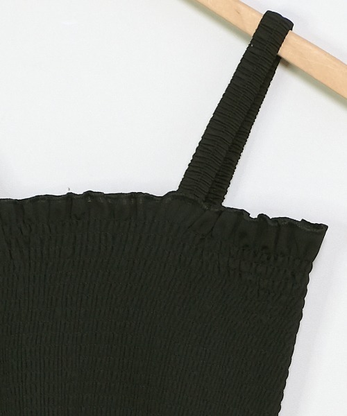 shopnikoniko（ショップニコニコ）の「キャミワンピース ロング フレア フリル シャーリング（ワンピース・レディース・ブラック・フリー）」の13枚目の写真