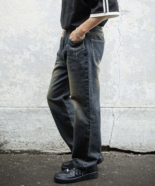 ZIP FIVE(ジップファイブ)の「【ZIP FIVE】ケミカル ヴィンテージ ワイド ルーズ ハイウエスト デニム パンツ / ダメージ加工(デニムパンツ・メンズ・ネイビー・MEDIUM/SMALL/X-LARGE/LARGE)」の3枚目の写真