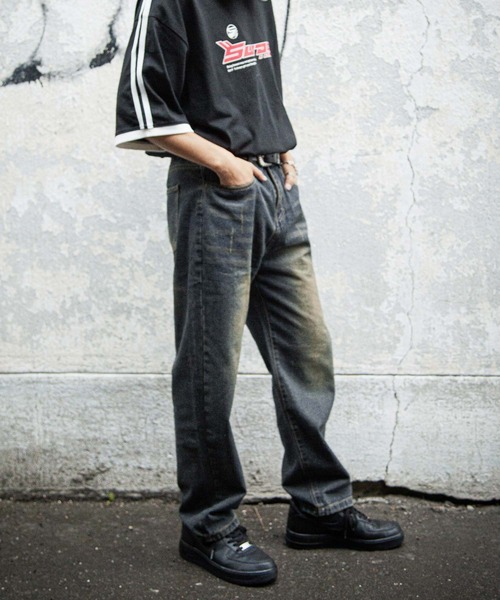 ZIP FIVE(ジップファイブ)の「【ZIP FIVE】ケミカル ヴィンテージ ワイド ルーズ ハイウエスト デニム パンツ / ダメージ加工(デニムパンツ・メンズ・ネイビー・MEDIUM/SMALL/X-LARGE/LARGE)」の2枚目の写真