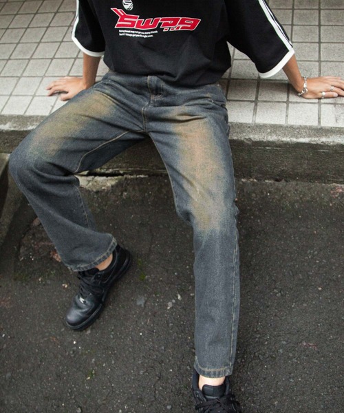 ZIP FIVE(ジップファイブ)の「【ZIP FIVE】ケミカル ヴィンテージ ワイド ルーズ ハイウエスト デニム パンツ / ダメージ加工(デニムパンツ・メンズ・ネイビー・MEDIUM/SMALL/X-LARGE/LARGE)」の5枚目の写真