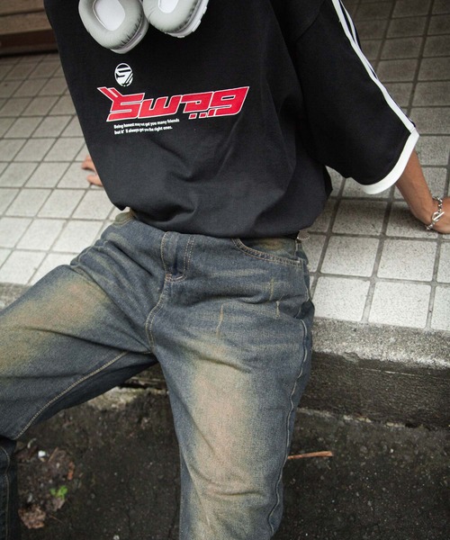 ZIP FIVE(ジップファイブ)の「【ZIP FIVE】ケミカル ヴィンテージ ワイド ルーズ ハイウエスト デニム パンツ / ダメージ加工(デニムパンツ・メンズ・ネイビー・MEDIUM/SMALL/X-LARGE/LARGE)」の4枚目の写真