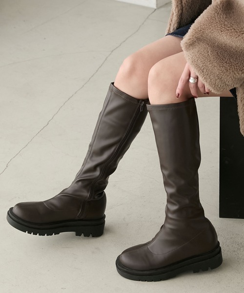 BONLECILL（ボンルシール）の「インヒールストレッチロングブーツ（ブーツ・レディース・ブラウン/ブラック・XL/L/M/S）」の9枚目の写真