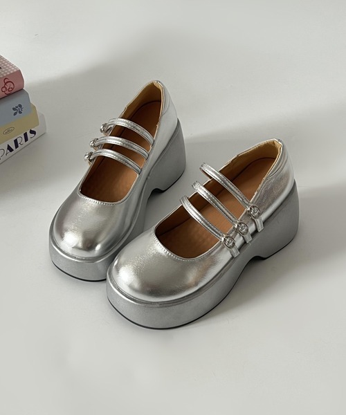 Shoes in Closet（シューズインクローゼット）の「【ZOZO CM 畑芽育さん着用アイテム】厚底 プラットフォーム トリプル ストラップ キャッチー メリージェーン 939（パンプス・レディース・ブラック/シルバー・M/S/LL/L）」の10枚目の写真