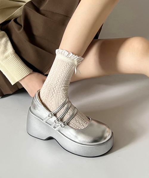 【トリプルストラップ♪】お洒落で可愛い＊CHANELメリージェーン 厚底 プラットフォーム トリプル ストラップ キャッチー メリー