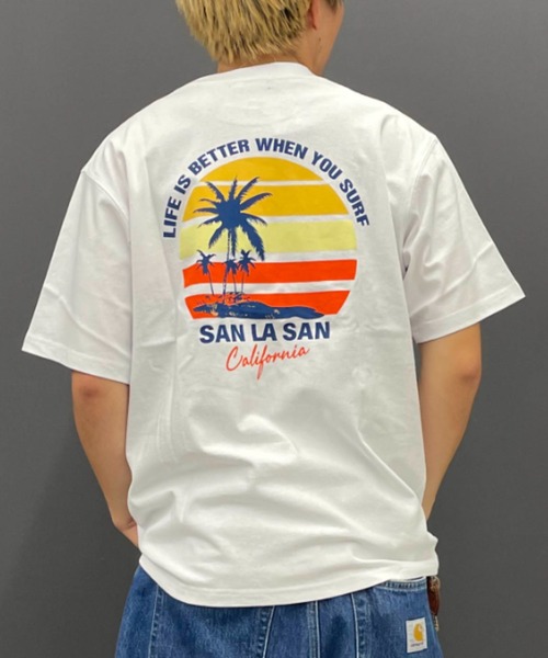 ムラサキスポーツ(ムラサキスポーツ)の「SAN LA SAN/サンラサン SLTシャツ【サークルボーダー】 MOSL24SM003(Tシャツ/カットソー・メンズ・グレイッシュブルー/ホワイト/チャコール・L/M)」の1枚目の写真