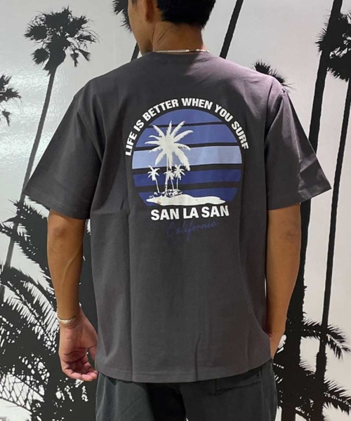 ムラサキスポーツ(ムラサキスポーツ)の「SAN LA SAN/サンラサン SLTシャツ【サークルボーダー】 MOSL24SM003(Tシャツ/カットソー・メンズ・グレイッシュブルー/ホワイト/チャコール・L/M)」の2枚目の写真
