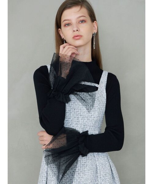 MERCURYDUO（マーキュリーデュオ）の「異素材フレアスリーブニット（ニット/セーター・レディース・パープル/オフホワイト/ブラック・FREE）」の7枚目の写真