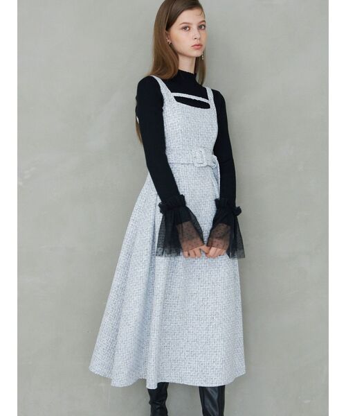 MERCURYDUO（マーキュリーデュオ）の「異素材フレアスリーブニット（ニット/セーター・レディース・パープル/オフホワイト/ブラック・FREE）」の8枚目の写真