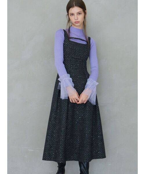 MERCURYDUO（マーキュリーデュオ）の「異素材フレアスリーブニット（ニット/セーター・レディース・パープル/オフホワイト/ブラック・FREE）」の12枚目の写真