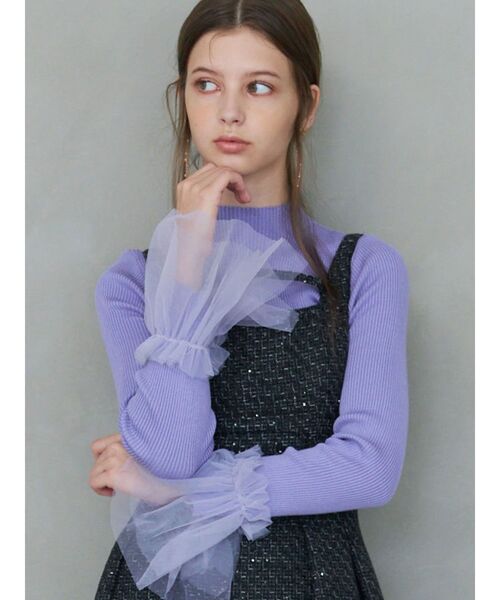 MERCURYDUO（マーキュリーデュオ）の「異素材フレアスリーブニット（ニット/セーター・レディース・パープル/オフホワイト/ブラック・FREE）」の13枚目の写真