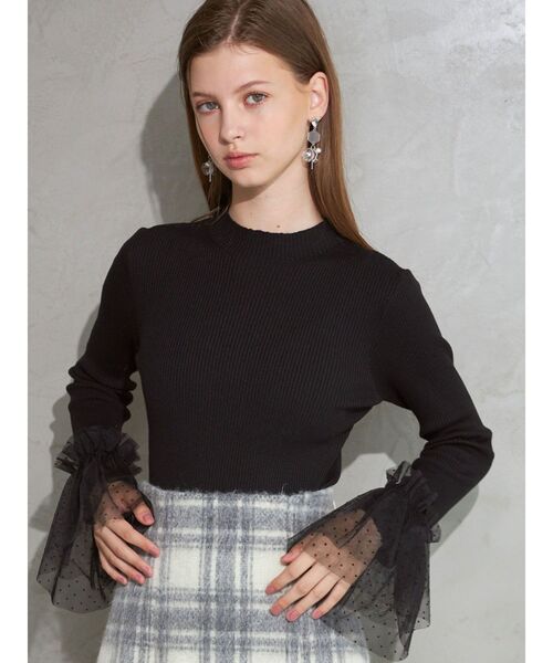 MERCURYDUO（マーキュリーデュオ）の「異素材フレアスリーブニット（ニット/セーター・レディース・パープル/オフホワイト/ブラック・FREE）」の16枚目の写真