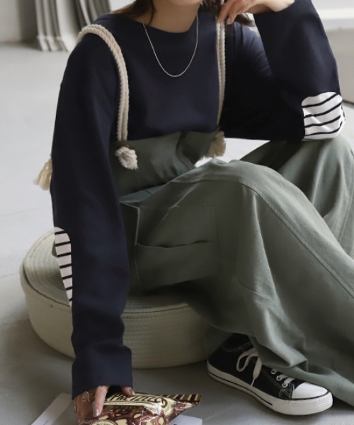 HUG.U(ハグユー)の「肘パッチカットソー(Tシャツ/カットソー・レディース・ネイビー/ホワイト/ブラック・FREE)」の3枚目の写真
