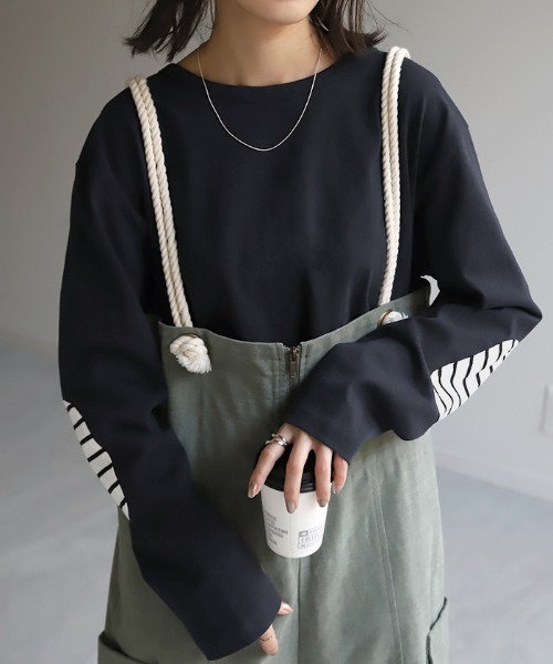 HUG.U(ハグユー)の「肘パッチカットソー(Tシャツ/カットソー・レディース・ネイビー/ホワイト/ブラック・FREE)」の15枚目の写真