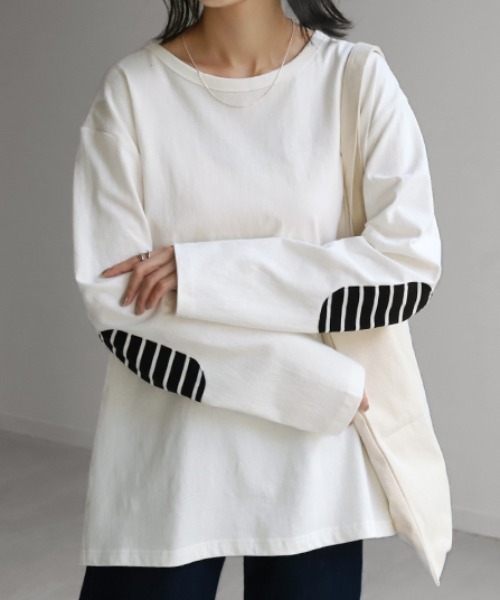 HUG.U(ハグユー)の「肘パッチカットソー(Tシャツ/カットソー・レディース・ネイビー/ホワイト/ブラック・FREE)」の17枚目の写真