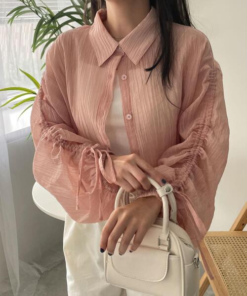 WEGO(ウィゴー)の「WEGO/楊柳シアードロストショートシャツ(シャツ/ブラウス・レディース・アイボリー/ピンク・FREE)」の7枚目の写真