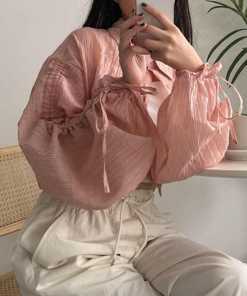 WEGO(ウィゴー)の「WEGO/楊柳シアードロストショートシャツ(シャツ/ブラウス・レディース・アイボリー/ピンク・FREE)」の9枚目の写真