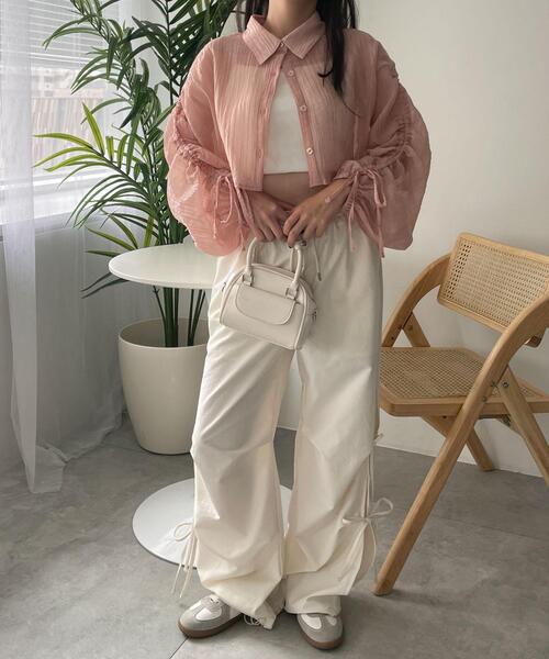 WEGO(ウィゴー)の「WEGO/楊柳シアードロストショートシャツ(シャツ/ブラウス・レディース・アイボリー/ピンク・FREE)」の10枚目の写真