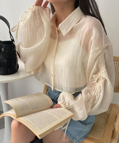 WEGO(ウィゴー)の「WEGO/楊柳シアードロストショートシャツ(シャツ/ブラウス・レディース・アイボリー/ピンク・FREE)」の16枚目の写真