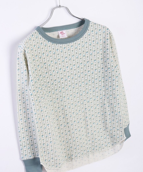 JEMORGAN(ジェーイーモーガン)の「JEMORGAN / ジェーイーモーガン ワッフル花柄 サーマルクレリックロンT(Tシャツ/カットソー・レディース・ストライプ/パープル/ターコイズブルー・FREE)」の3枚目の写真
