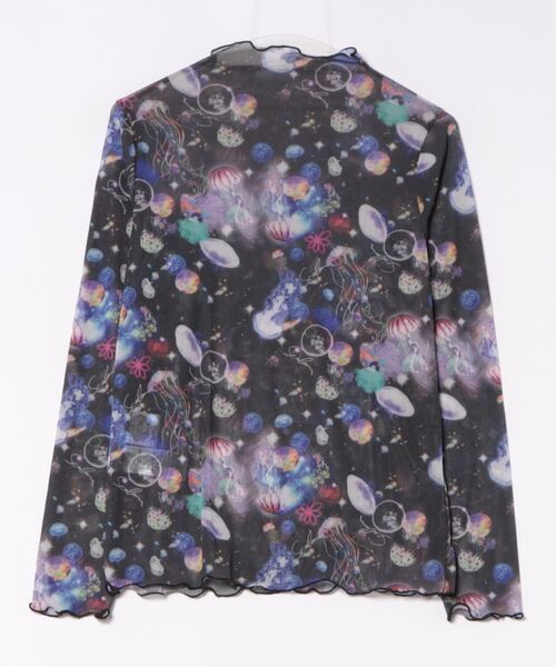 ScoLar（スカラー）の「143625：花・宇宙クラゲ・アニマル 3柄展開 ラメニットソーインナーTシャツ（Tシャツ/カットソー・レディース・グリーン/ブラック/オフホワイト・M）」の4枚目の写真