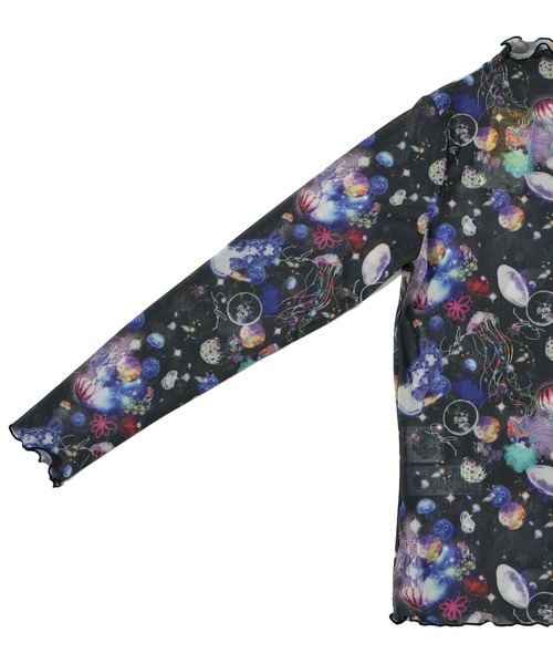 ScoLar（スカラー）の「143625：花・宇宙クラゲ・アニマル 3柄展開 ラメニットソーインナーTシャツ（Tシャツ/カットソー・レディース・グリーン/ブラック/オフホワイト・M）」の19枚目の写真