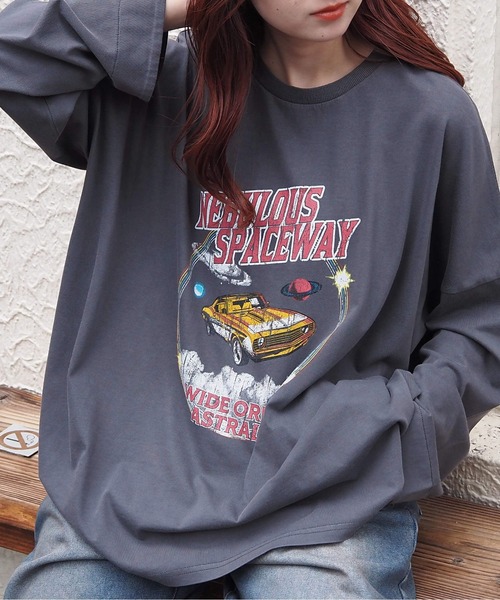 tiptop（ティップトップ）の「ヴィンテージプリントBIGロンT（Tシャツ/カットソー・レディース・アイボリー/ブラック/ブラック系その他2/ブラック系その他/ホワイト系その他/ブラック系その他4/ホワイト系その他2/ブラック系その他3・FREE）」の6枚目の写真