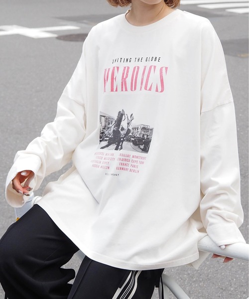 tiptop（ティップトップ）の「ヴィンテージプリントBIGロンT（Tシャツ/カットソー・レディース・アイボリー/ブラック/ブラック系その他2/ブラック系その他/ホワイト系その他/ブラック系その他4/ホワイト系その他2/ブラック系その他3・FREE）」の2枚目の写真