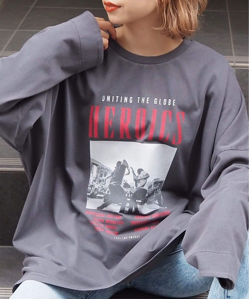 tiptop（ティップトップ）の「ヴィンテージプリントBIGロンT（Tシャツ/カットソー・レディース・アイボリー/ブラック/ブラック系その他2/ブラック系その他/ホワイト系その他/ブラック系その他4/ホワイト系その他2/ブラック系その他3・FREE）」の5枚目の写真