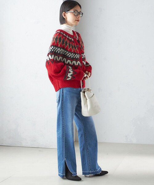 SHIPS(シップス)の「【SHIPS別注】KHWOPA:2way ノルディック セーター(ニット/セーター・レディース・レッド/ダークグレー・ONE SIZE)」の7枚目の写真