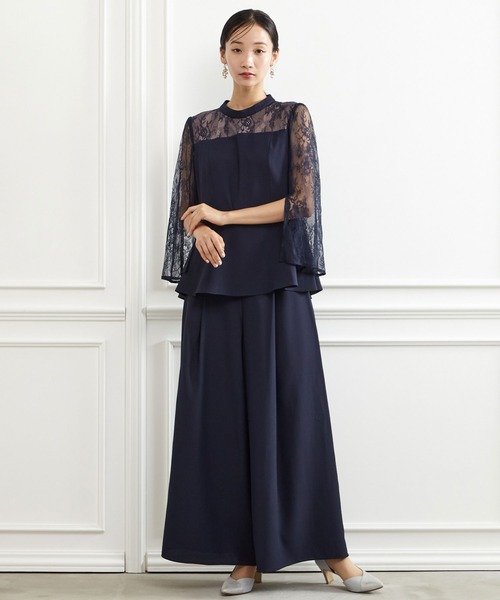セットアップ ブラウス × ワイドパンツ パーティー 上品 S~L セール】【結婚式・パーティードレス】レースブラウス＋ワイド