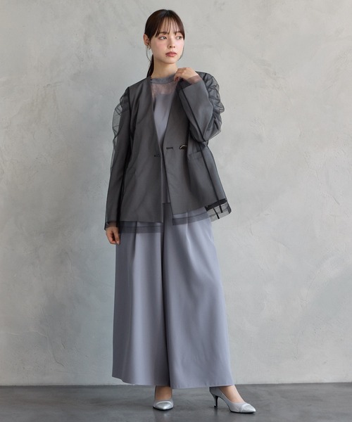 AIMER（エメ）の「レーススリーブペプラムブラウス×ワイドパンツ