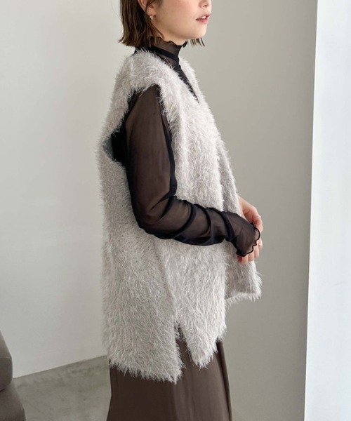 archives（アルシーヴ）の「ダブルフェイスフェザーニットベスト（ベスト・レディース・グレー/チャコールグレー/アイボリー・MEDIUM）」の17枚目の写真