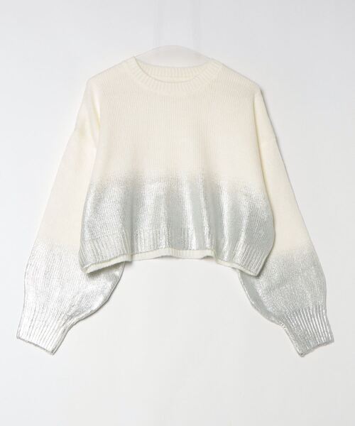 Per sist ence（パーシエンス）の「シルバー箔プリントクロップド丈プルオーバー（ニット/セーター・レディース・ブルー/アイボリー/グレー/ブラック・FREE）」の2枚目の写真