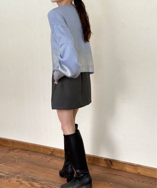 Per sist ence（パーシエンス）の「シルバー箔プリントクロップド丈プルオーバー（ニット/セーター・レディース・ブルー/アイボリー/グレー/ブラック・FREE）」の14枚目の写真