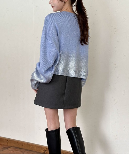Per sist ence（パーシエンス）の「シルバー箔プリントクロップド丈プルオーバー（ニット/セーター・レディース・ブルー/アイボリー/グレー/ブラック・FREE）」の15枚目の写真