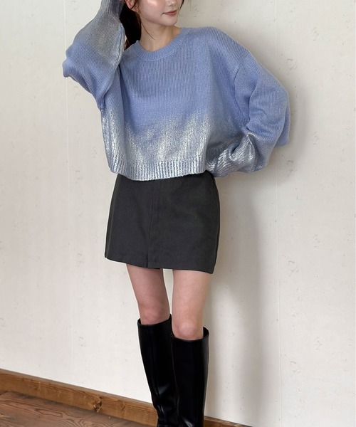 Per sist ence（パーシエンス）の「シルバー箔プリントクロップド丈プルオーバー（ニット/セーター・レディース・ブルー/アイボリー/グレー/ブラック・FREE）」の21枚目の写真